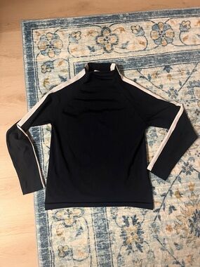 Athleta Navy Ribbed Top with White Shoulder Stripe